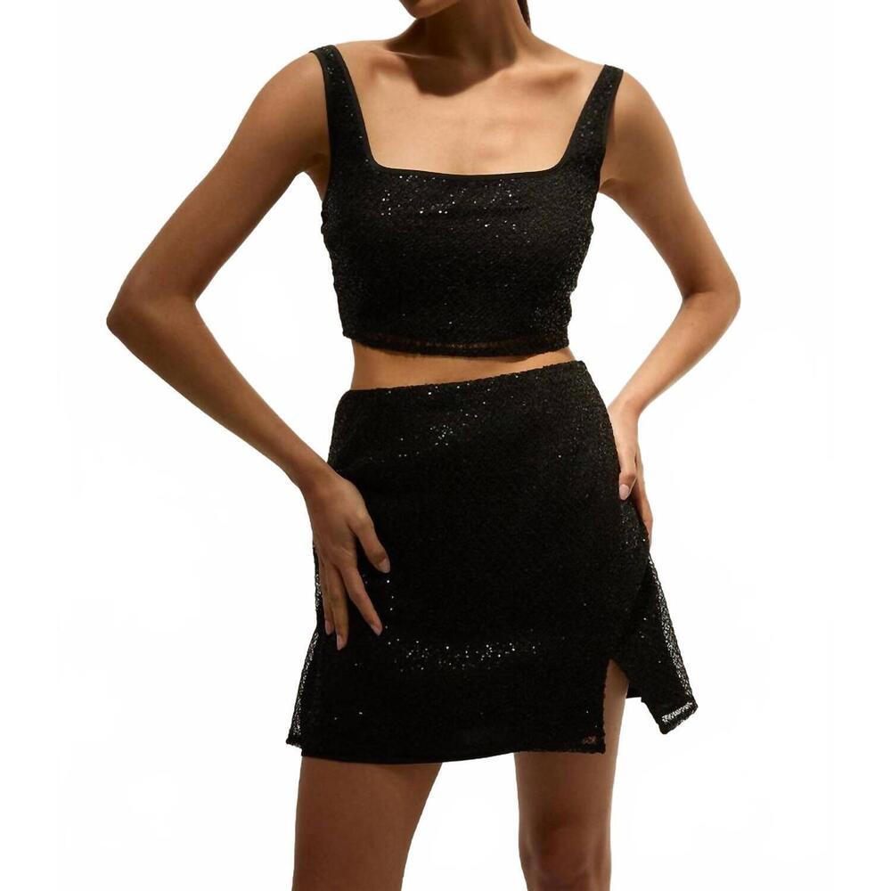 NEW CRESCENT roxanna beaded mini skirt in black